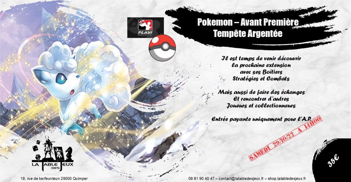 La Table Des Jeux Magasin De Jeux A QUIMPER 29 10 Pokemon Avant Premiere Tempete Arrgentee
