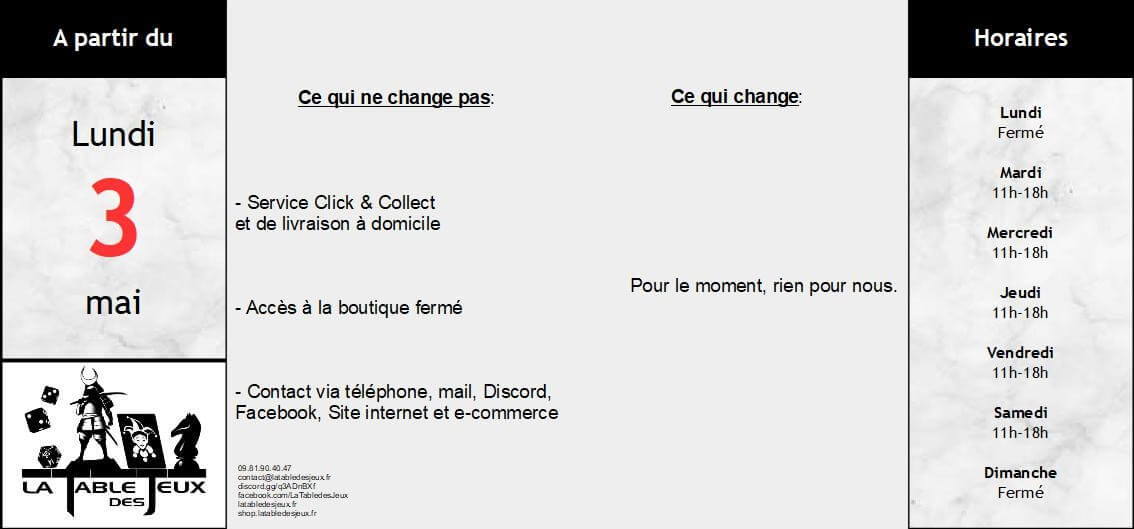 La Table Des Jeux Magasin De Jeux A QUIMPER INFOS COVID AU 3 MAI 2021
