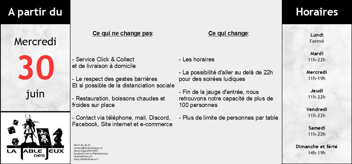 La Table Des Jeux Magasin De Jeux A QUIMPER INFOS COVID AU 30 JUIN 2021