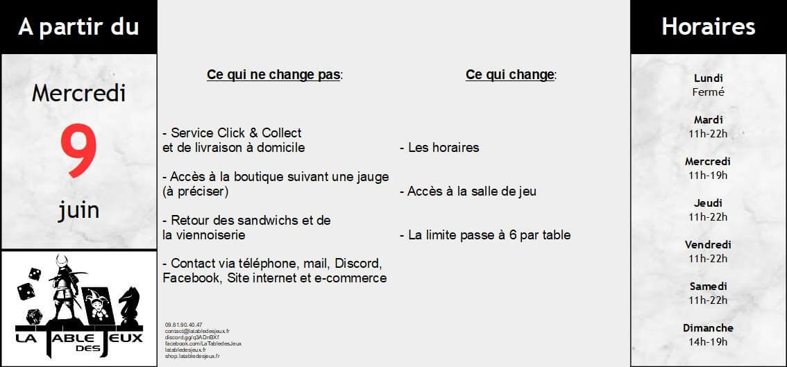 La Table Des Jeux Magasin De Jeux A QUIMPER INFOS COVID AU 9 JUIN 2021