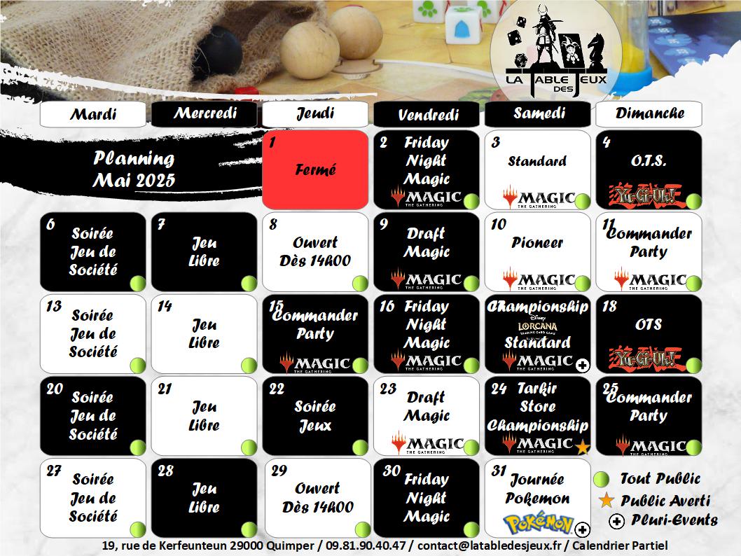 La Table Des Jeux Magasin De Jeux A QUIMPER Planning 2025.05