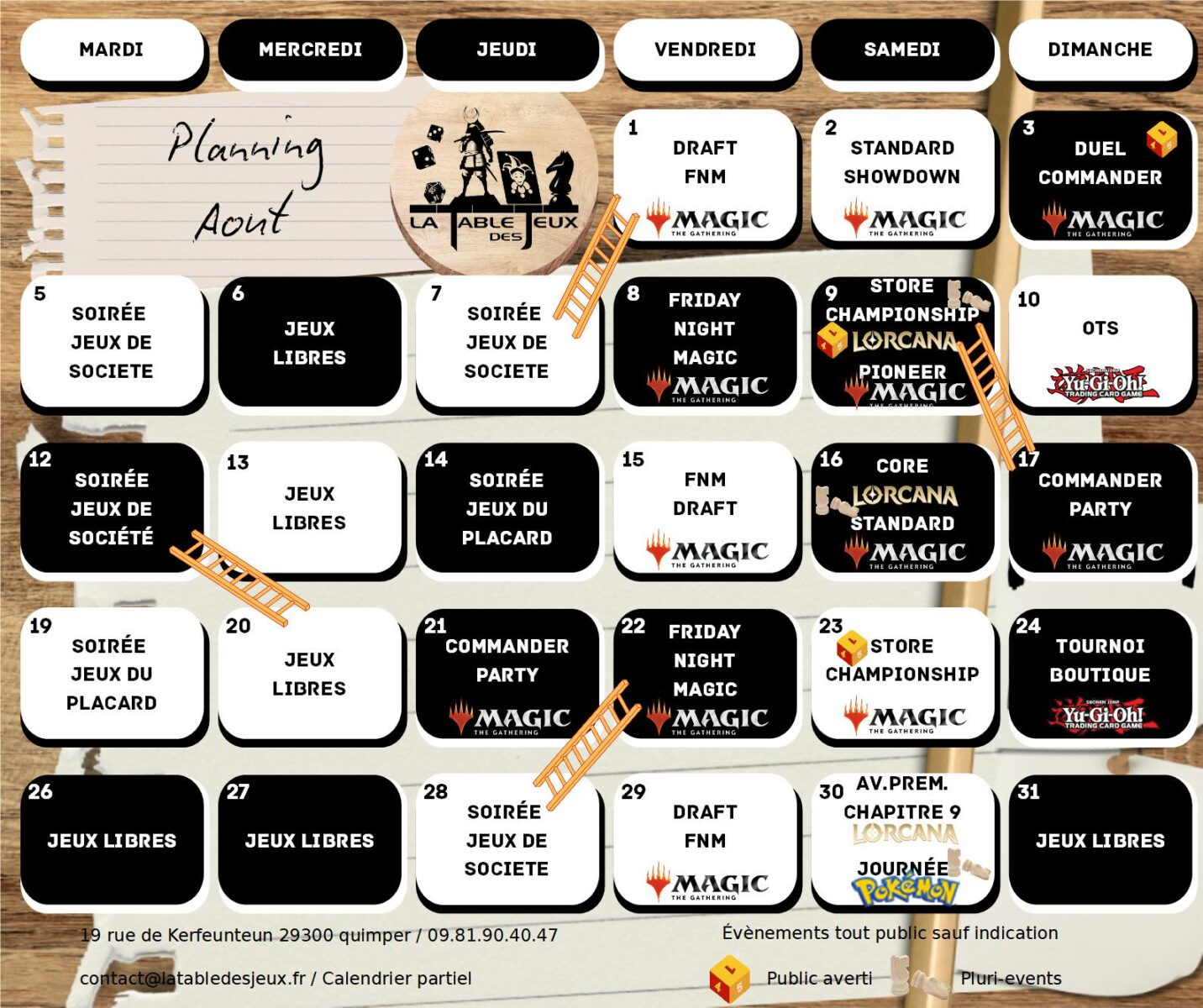 La Table Des Jeux Magasin De Jeux A QUIMPER Planning 2025.08