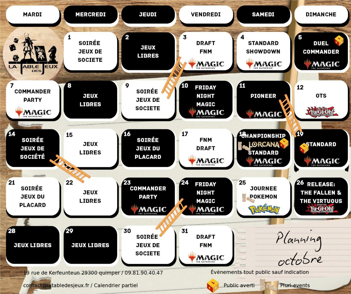 La Table Des Jeux Magasin De Jeux A QUIMPER Planning 2025.10